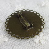 Antique Bronze Plated Lace Brooch Pin For Cabochon, Alloy Base Cups - 20 Pcs