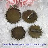 Antique Bronze Plated Lace Brooch Pin For Cabochon, Alloy Base Cups - 20 Pcs