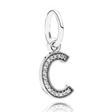 DIY Charm A-Z Dangle Alphabet Pendant With Crystal 925 Sterling Silver Bead