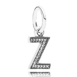 DIY Charm A-Z Dangle Alphabet Pendant With Crystal 925 Sterling Silver Bead