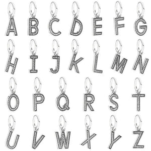DIY Charm A-Z Dangle Alphabet Pendant With Crystal 925 Sterling Silver Bead