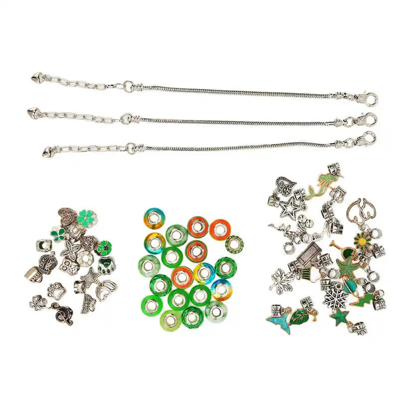 DIY Charm Bracelet Making Kit Metal Clover Beads