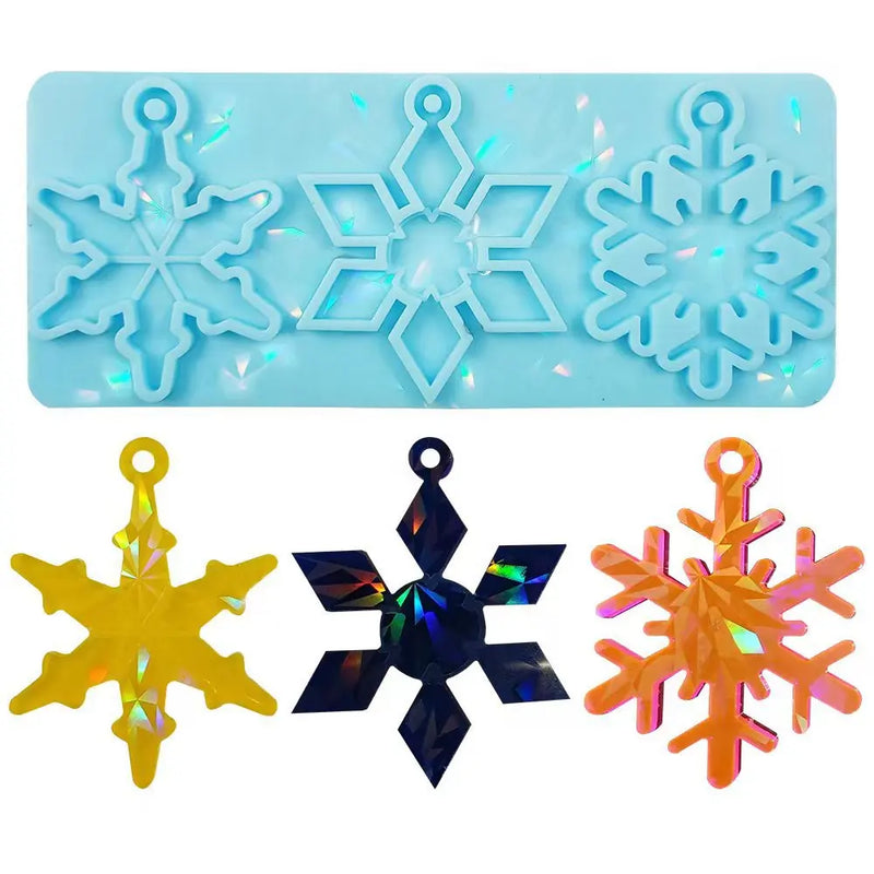 Christmas Holographic Pendant Silicone Mold Snowflake Bell Keychain Resin Mould