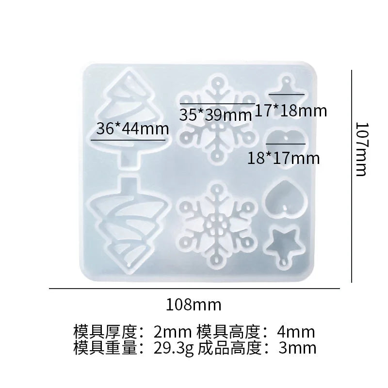 Christmas Tree Heart Star Snowflake Silicone Resin Mold Earring Pendant Mould