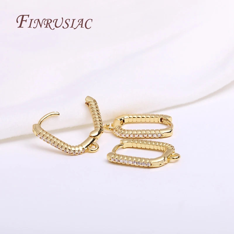 DIY Square Shape Zircon Earring Clasp Hook 18K Plated