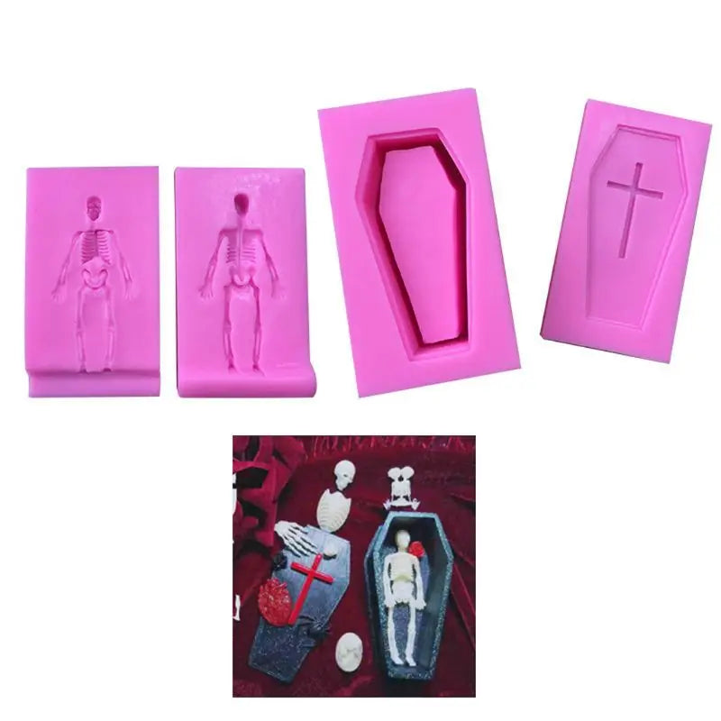3D Cross Coffin Skeleton Skull Silicone Mold for Resin Art Craft