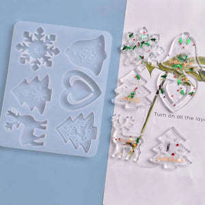 DIY Crystal Epoxy Mold 6-cell Christmas Snowflake Elk Pendant Keychain Set