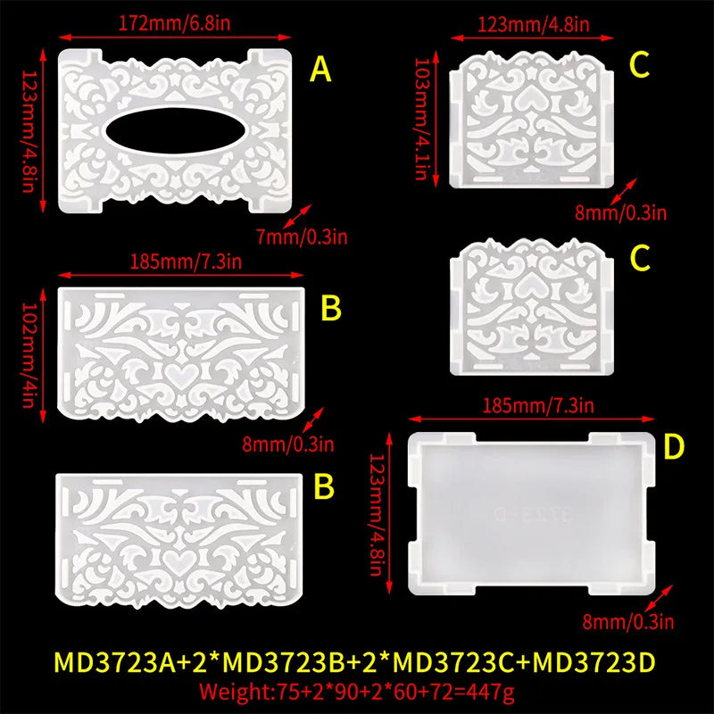 DIY Crystal Epoxy Mold Restaurant Hollow Pattern Storage Napkin Car Tissue