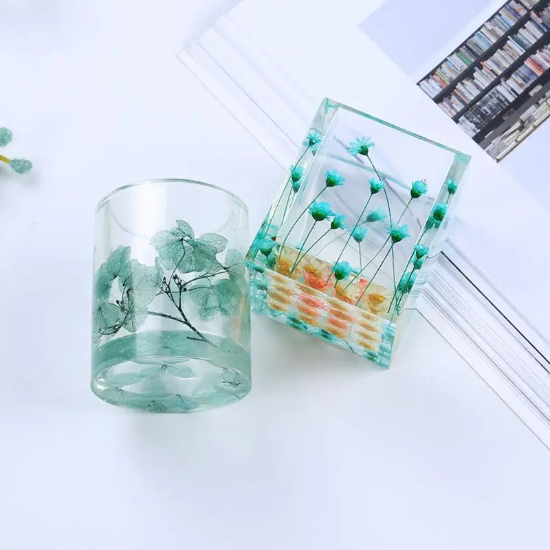 Crystal Epoxy Mold Square Cylindrical High Mirror Pen Small Flower Pot Molds