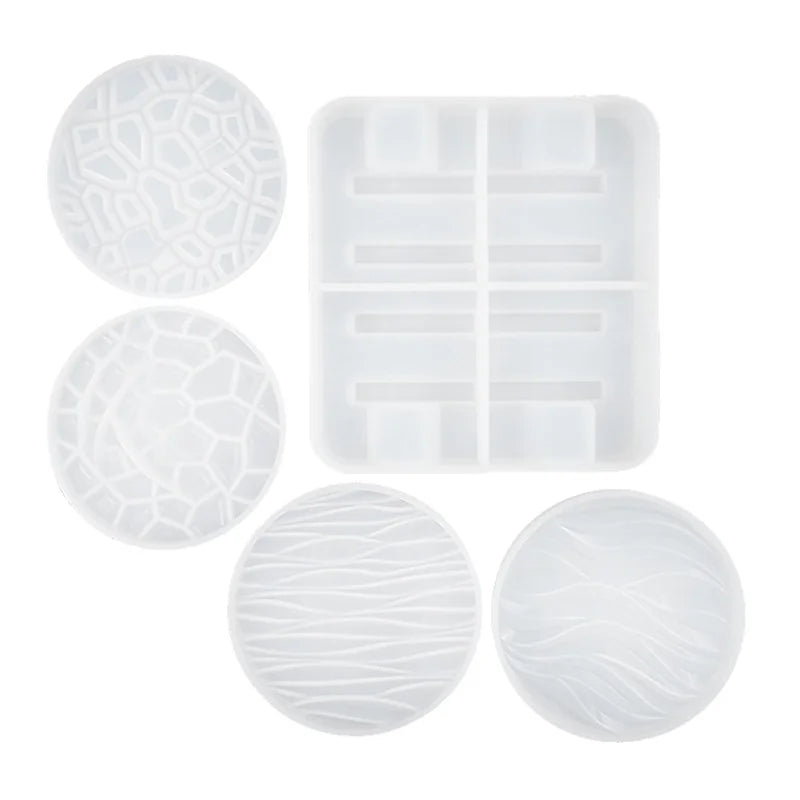DIY Crystal Epoxy Mold Wave Diamond Bottom Coaster Round Storage Box Tray