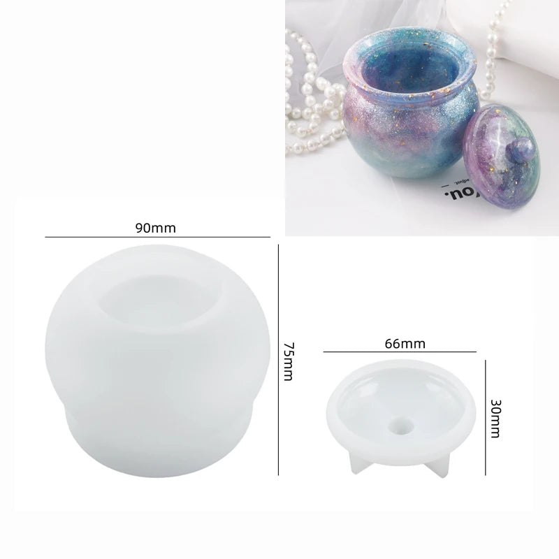 DIY Crystal Epoxy Resin Mold Jar with Lid Candy Jewelry Storage Box Mold