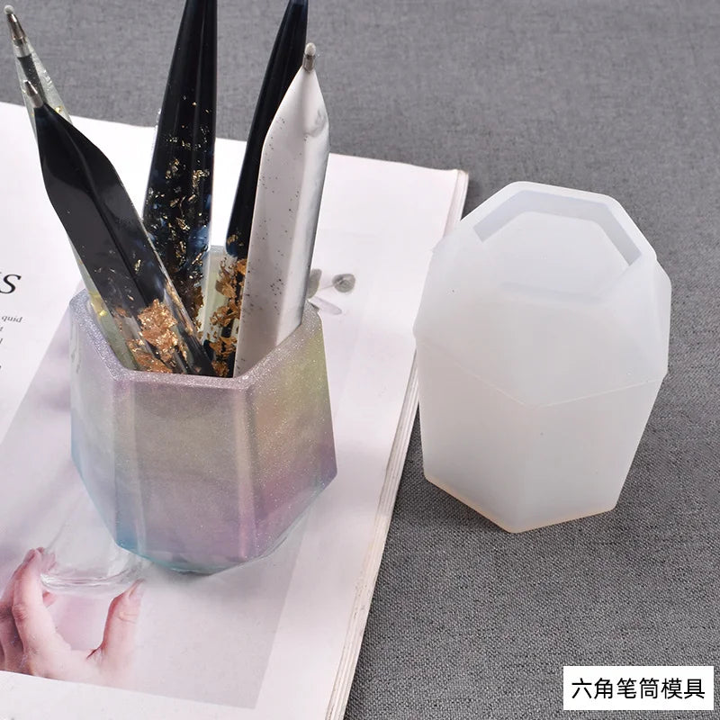 DIY Irregular Hexagonal Pen Holder Silicone Mold