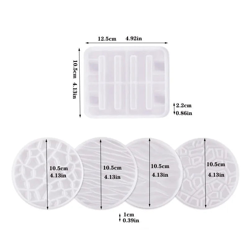 DIY Crystal Epoxy Resin Mold Wave Round Coaster Storage Tray Base 5 Piece Set