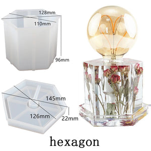 DIY Crystal Epoxy Resin Lamp Holder Mold Geometry Hexagon Cube Cylinder