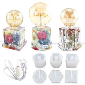 DIY Crystal Epoxy Resin Lamp Holder Mold Geometry Hexagon Cube Cylinder