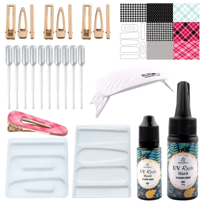 DIY Crystal Epoxy Set with Hair Clips Mold for Hair Styling UV Resin