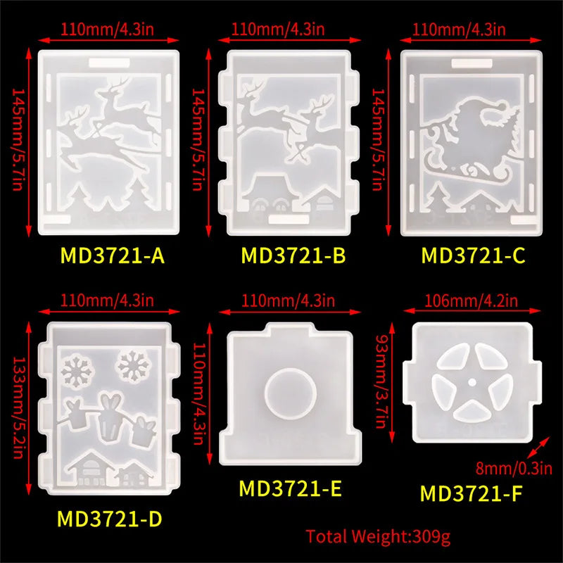 DIY Crystal Silicone Mold Square Christmas Lantern Bell Deer Candle Mold