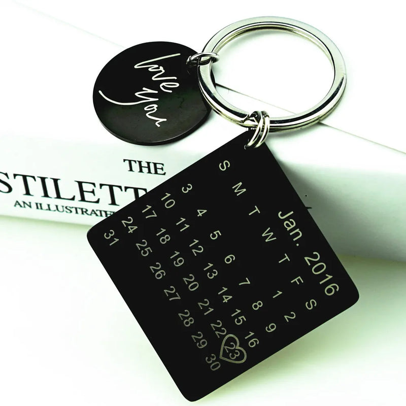 Engraving Date Keychain Calendar Birthday Anniversary Creative DIY