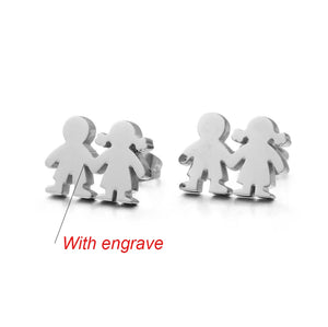 Engraved Name Stainless Steel Family Twins Birth Earrings