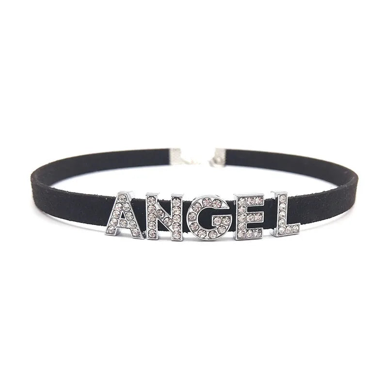 DIY Rhinestone Letters Choker Necklaces Women Girls Name Collar