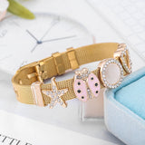 Pink Ladybug Slide Charm Bracelet 10mm Stainless Steel Mesh Bracelet