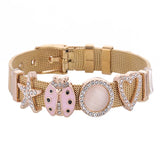 Pink Ladybug Slide Charm Bracelet 10mm Stainless Steel Mesh Bracelet