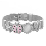 Pink Ladybug Slide Charm Bracelet 10mm Stainless Steel Mesh Bracelet