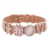 Pink Ladybug Slide Charm Bracelet 10mm Stainless Steel Mesh Bracelet