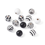 Plaid Stripe Print Wooden Beads 16mm 180Pcs