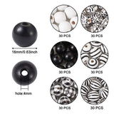Plaid Stripe Print Wooden Beads 16mm 180Pcs