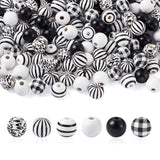 Plaid Stripe Print Wooden Beads 16mm 180Pcs