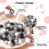 Plaid Stripe Print Wooden Beads 16mm 180Pcs