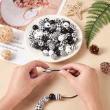 Plaid Stripe Print Wooden Beads 16mm 180Pcs