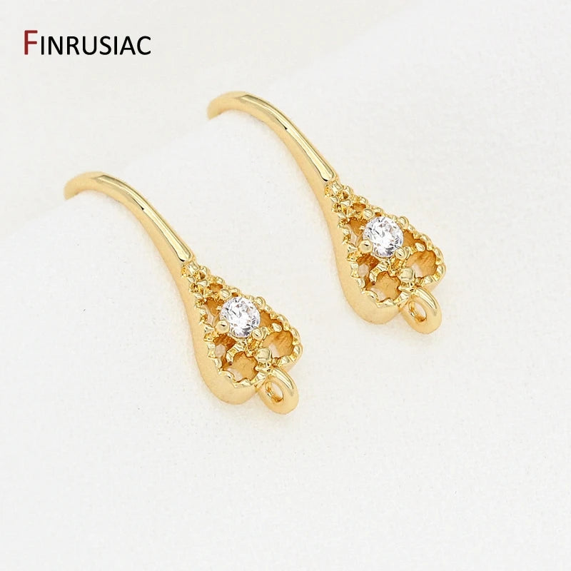 14k Plated Copper Zircon Earring Hooks Women Jewelry DIY Craft
