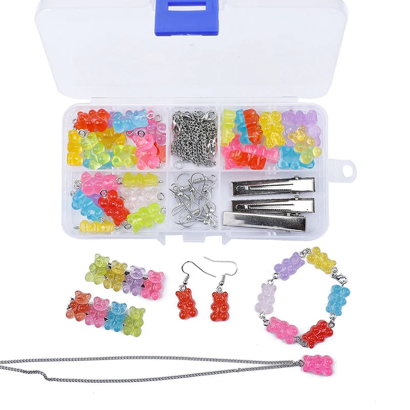 DIY Bear Charms Earrings Kit Necklace Pendant Lobster Clasp Jump Rings