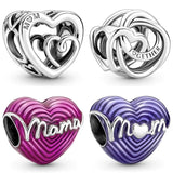 Enamel Charm Radiating Love Mum Heart Entwined Family Always Silver Bead