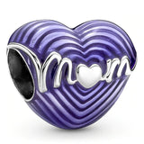 Enamel Charm Radiating Love Mum Heart Entwined Family Always Silver Bead
