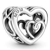 Enamel Charm Radiating Love Mum Heart Entwined Family Always Silver Bead
