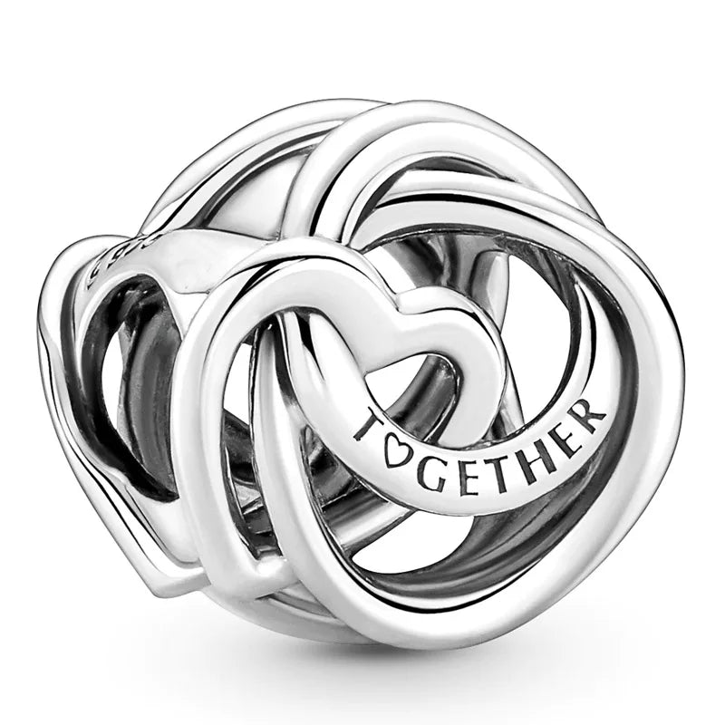 Enamel Charm Radiating Love Mum Heart Entwined Family Always Silver Bead