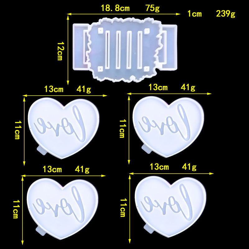 DIY Silicone Heart Coaster Mold for English Letters Love Tea Cup Pad