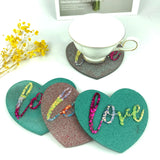 DIY Silicone Heart Coaster Mold for English Letters Love Tea Cup Pad