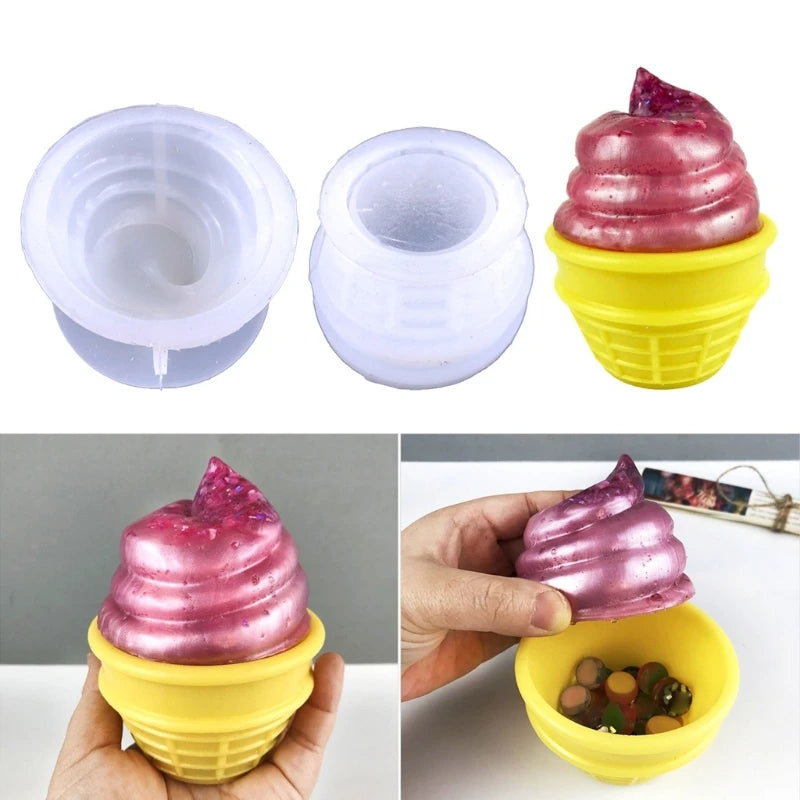 DIY Epoxy Crystal 3D Anniversary Ice Cream Bottle Storage Mold