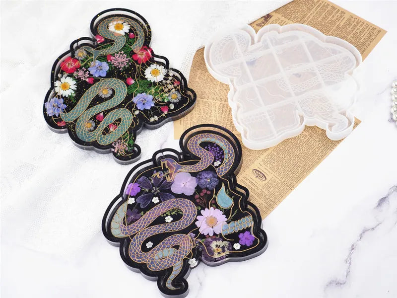 Epoxy Crystal Resin Silicone Mold Mirror Snake Skull Plate Decoration Dish