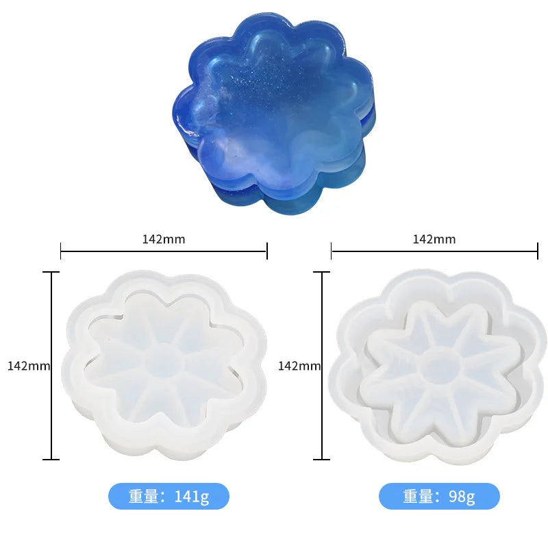 Epoxy Resin Mold Round and Flower Stacking Music Storage Box Silicone Mold