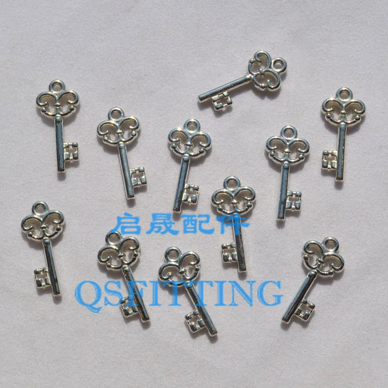 22*10MM Cartoon Key CCB Beads, Acrylic Charms, Silver Plated