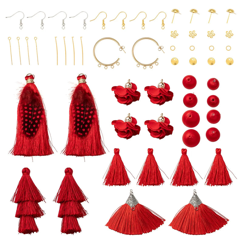 DIY Festive Earring Kit with Findings Thread Beads Tassels Iron