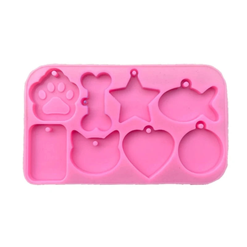 Fish Bone Cat Round Pet Tags Resin Mold with Hole Keychain Pendant