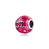 DIY Fits Bracelets Birthday Charms With Cerise Enamel 925 Silver Beads