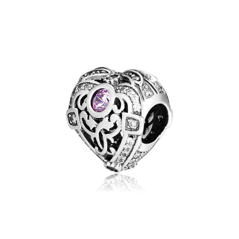 Opulent Heart Charms CZ 925 Silver Beads