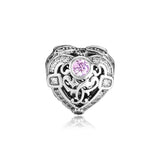 Opulent Heart Charms CZ 925 Silver Beads